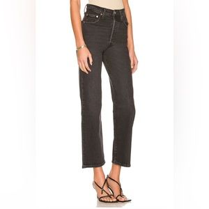 Levi Ribcage Straight Ankle Black Denim- EUC